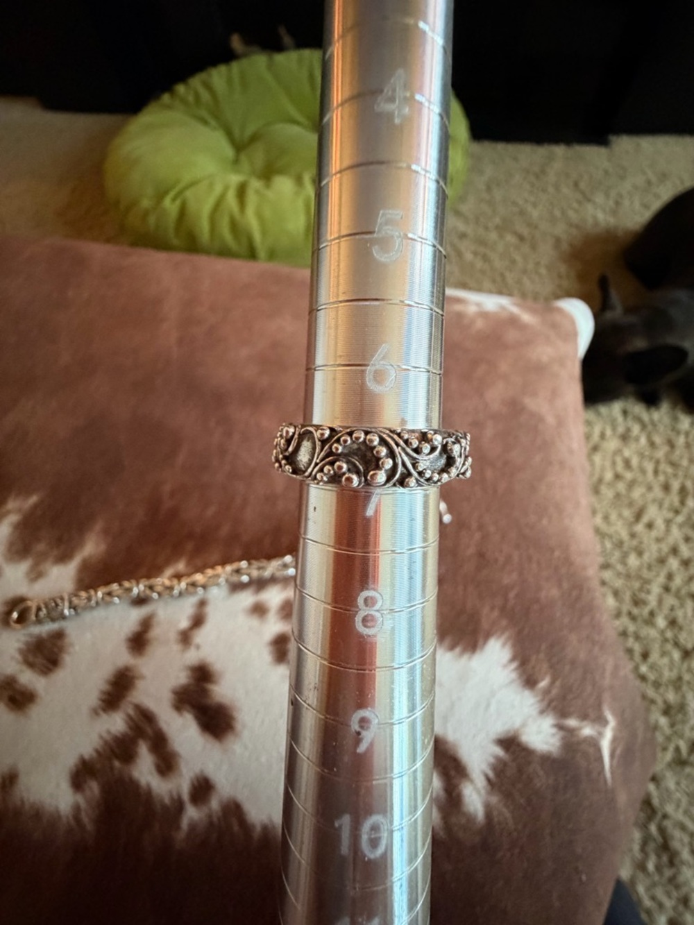 Intricate Sterling Silver Beaded Bracelet and Matching Ring With Floral Motif. - Picture 3 of 5